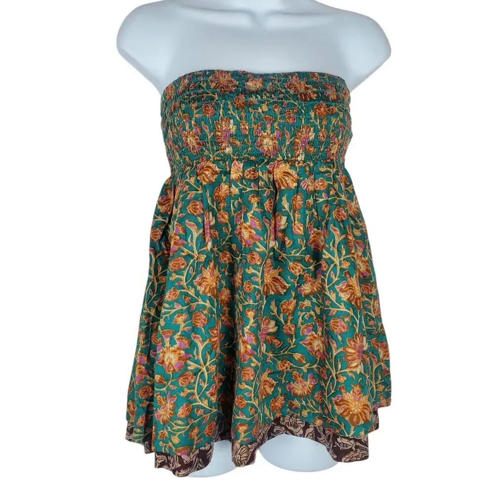 NEW Natural Life Convertible Reversible Skirt Crop Top XS Cotton Smocked Mini